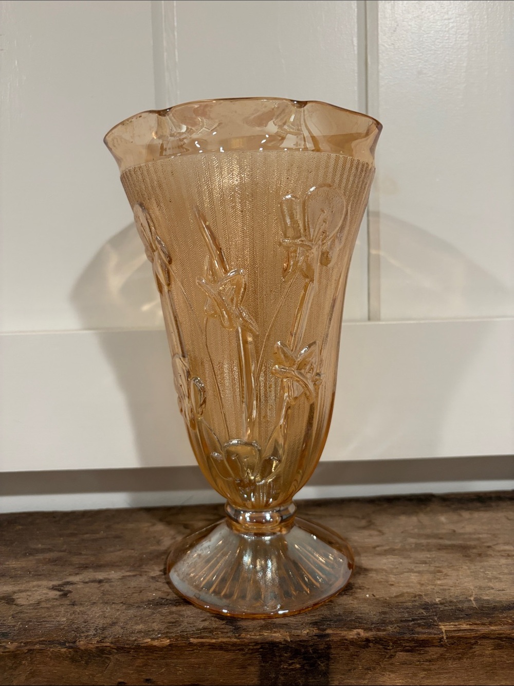 Home Accents Amber Floral Pressed-Glass Pedestal Vase